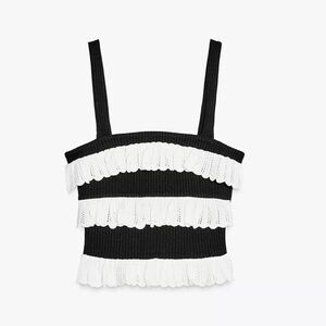 NWT - Zara Black Ruffled Tank Top